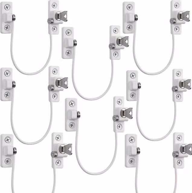 FLAVORA 8-Piece White Zinc Alloy Window and Door Cable Restrictor Security Key Lock Catch, Length: 520 mm