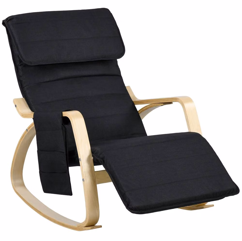 STILVORA Modern Rocking Chair with Adjustable Legrest, Side Pocket and Armrests in Black with Birch Wood Frame – 3