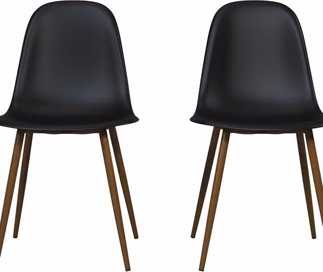Pack of 2 Dorel Copley Mid-Century Dining Chairs in Black Plastic and Metal