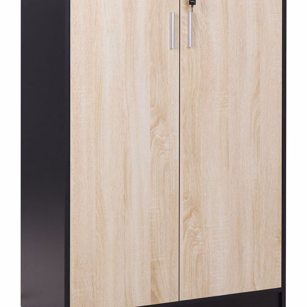 Wyld and Coco Brown Modern Lockable Storage Cabinet with Adjustable Shelves, W: 80 cm, D: 40 cm, H: 117 cm – 2