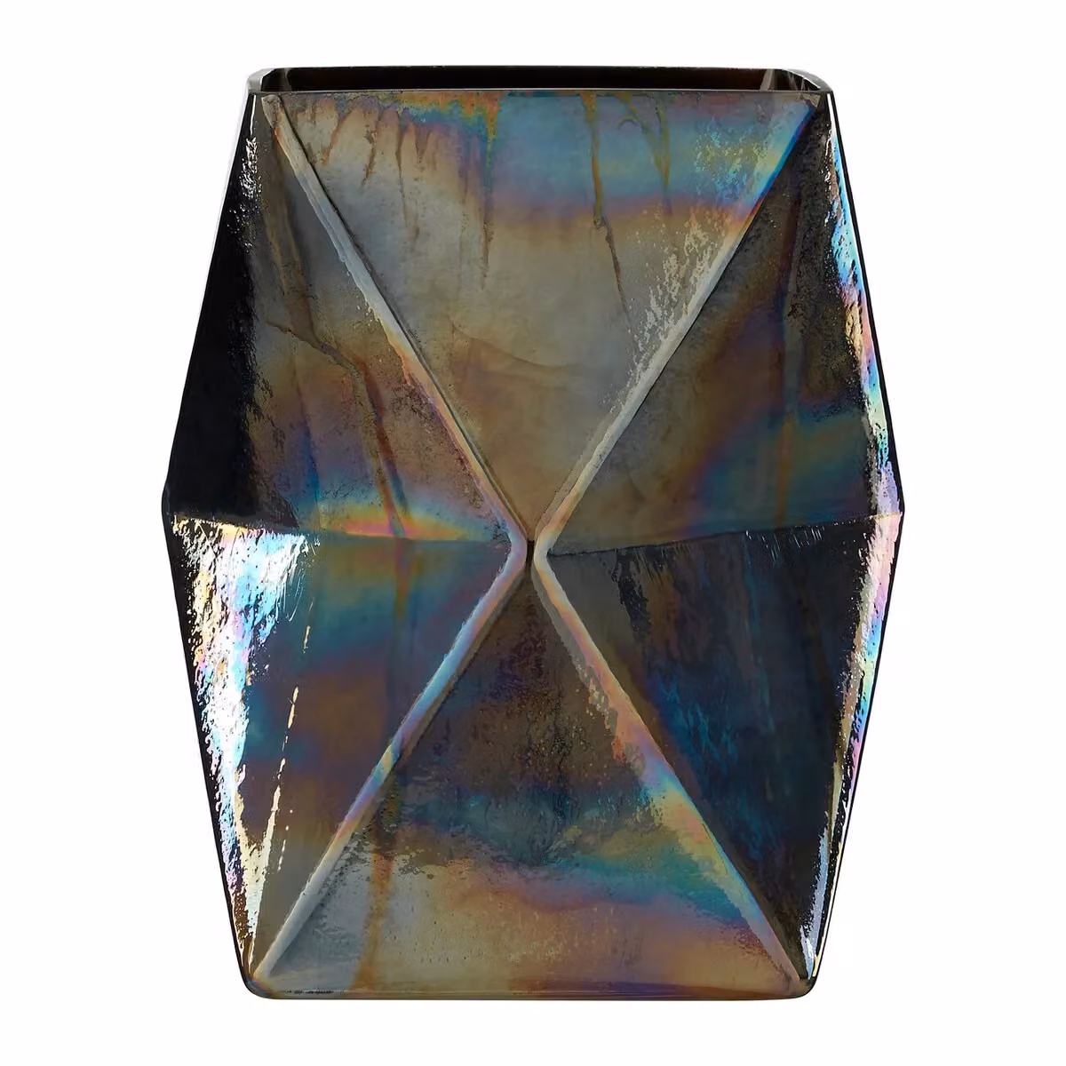 Orsina Rambia Large Oil Slick Glass Taper Candle Holder, Multicolour, Square Geometric Design – 4