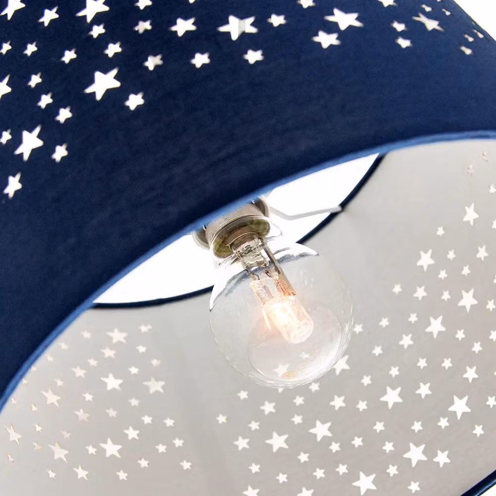 Happy Homewares Blue and Silver Stars Cotton Childrens Bedside Table Lamp, Height: 23 cm – 4