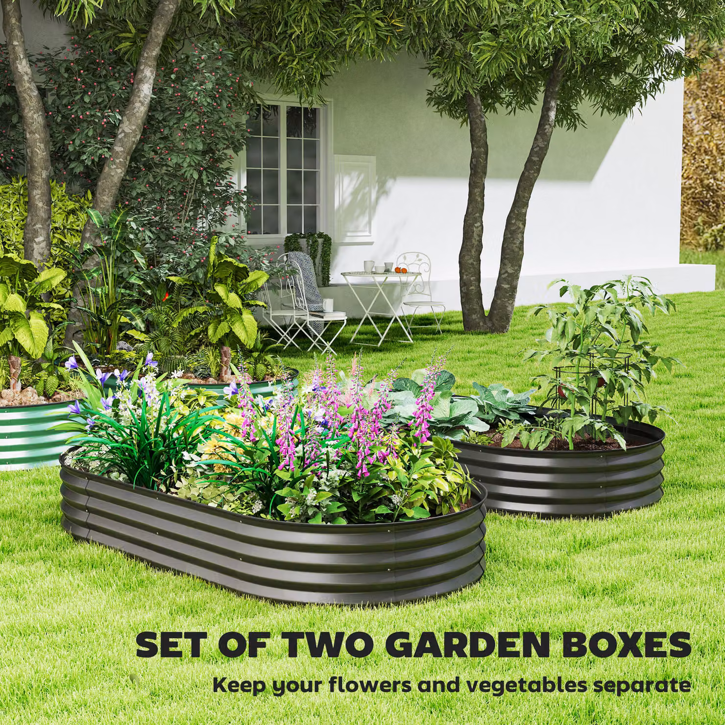 Outsunny Set of Two Galvanised Steel Raised Bed Planters, Grey, W/D/H: 181 x 30 x 93 cm – 4