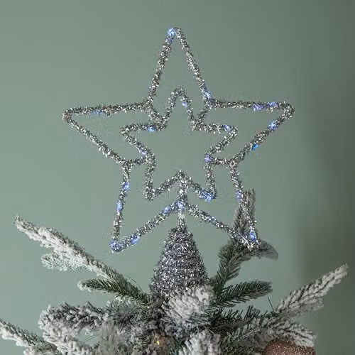 Samuel Alexander Silver Star Christmas Tree Topper with Blue Multi-Action LEDs, 28 cm – 2