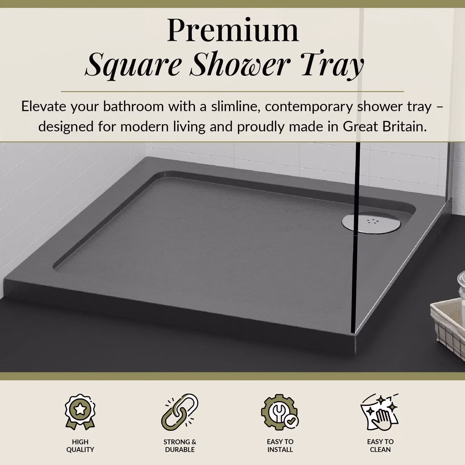 Balterley Premium Square Shower Tray, Grey, W/D: 70 x 70 cm – 2