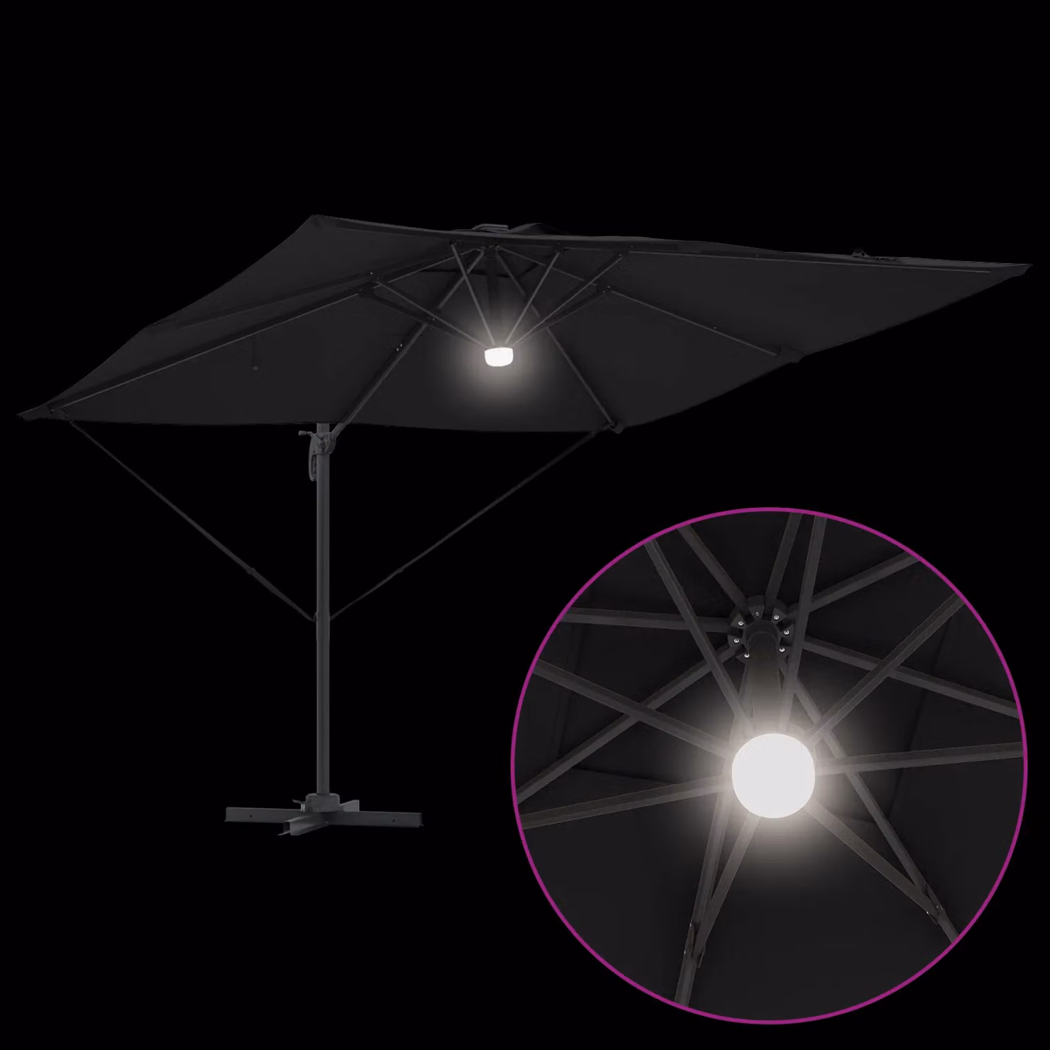 Berkfield Home Roma Cantilever Parasol with LEDs in Black Aluminium, W/D/H: 285 x 285 x 270 cm – 5