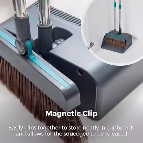 Tower 3 in 1 Dustpan and Brush with Squeegee, Upright Design, Anthracite and Petrol – 5