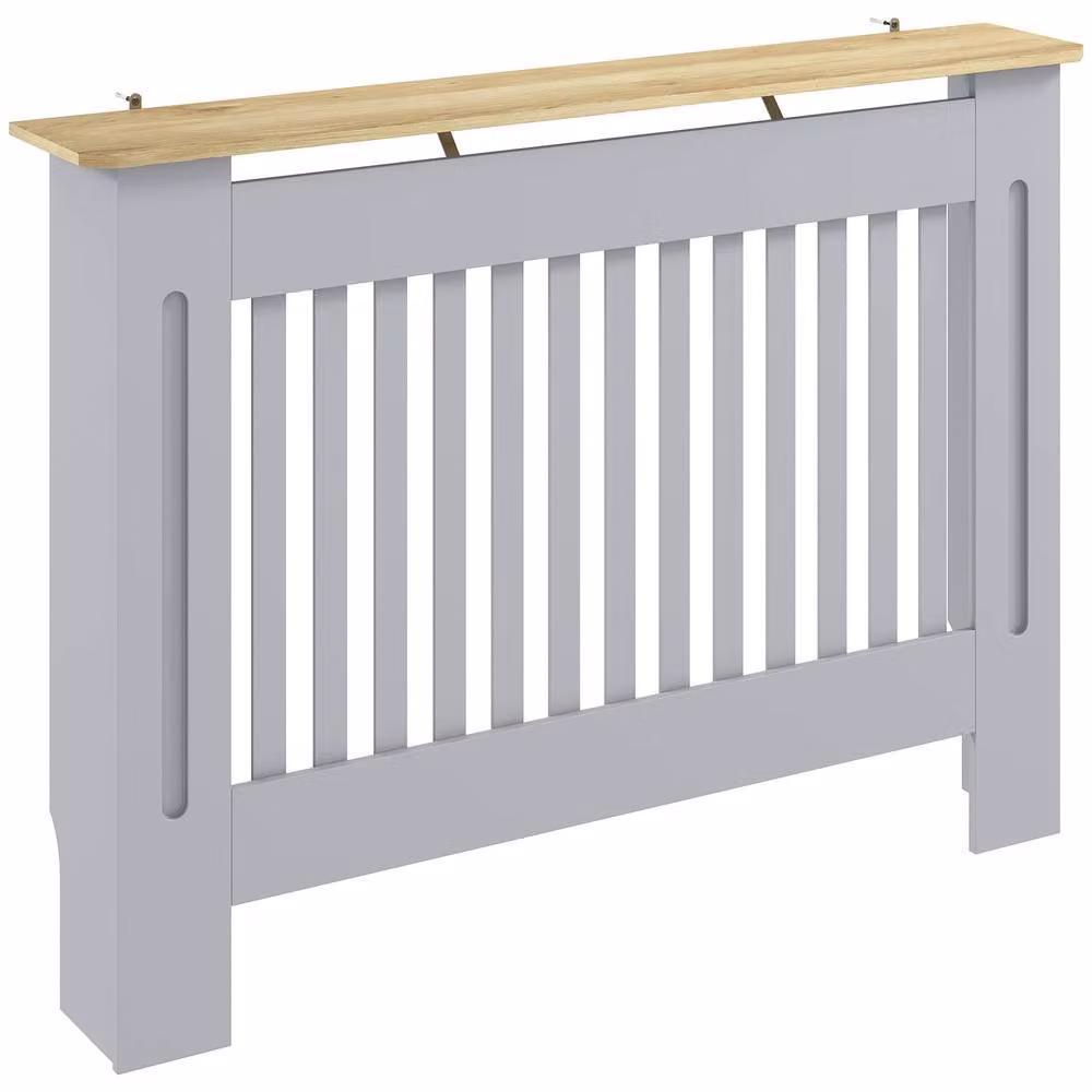 HOMCOM Slatted MDF Radiator Cover Cabinet in Grey, W/D/H: 112 x 19 x 81 cm – 2