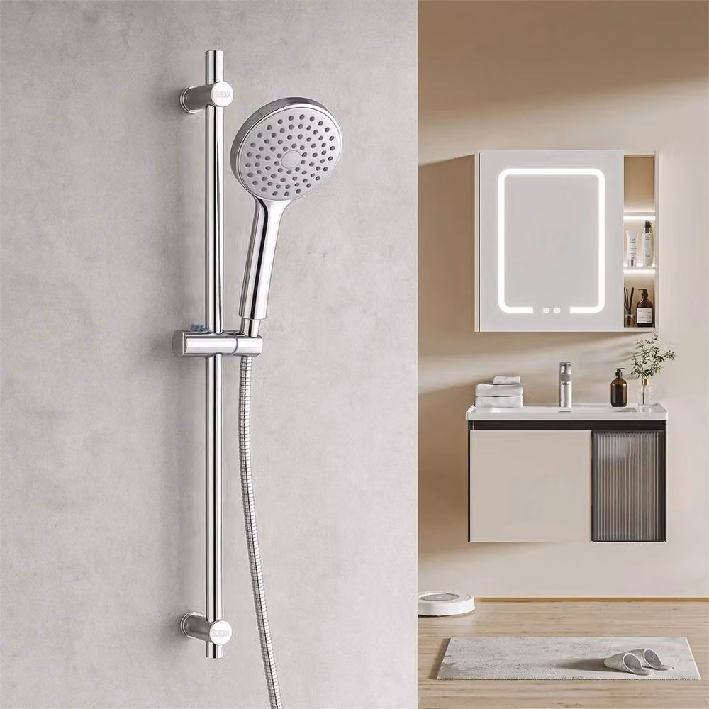 SPETLEK Stainless Steel Adjustable Shower Riser Rail with Head Holder and Soap Dish in Metallic Silver – 2
