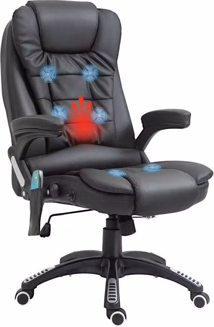 PAWNORA Heated Vibrating Massage Office Chair in Black Synthetic Leather with Headrest and Armrests – 1