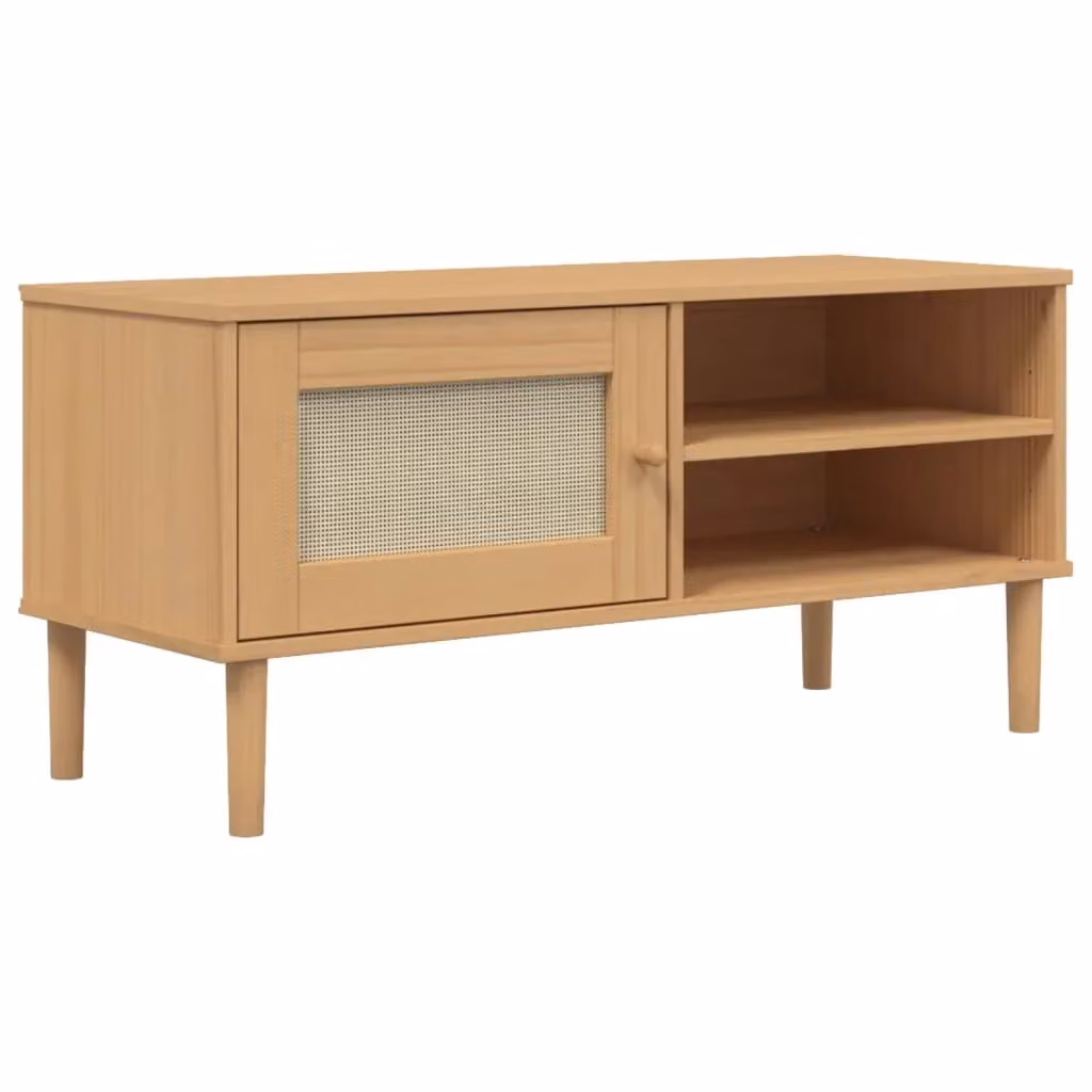 Berkfield Home SENJA TV Cabinet in Brown Rattan Look Solid Pine Wood, W/D/H: 106 x 40 x 49 cm – 2