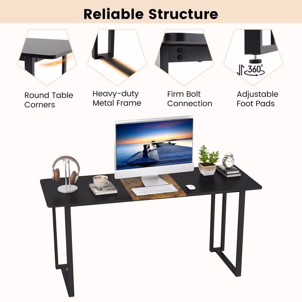 VOGREX Black Matt Rectangular Writing Desk with Metal Sled Base, W: 160 cm, D: 60 cm – 2