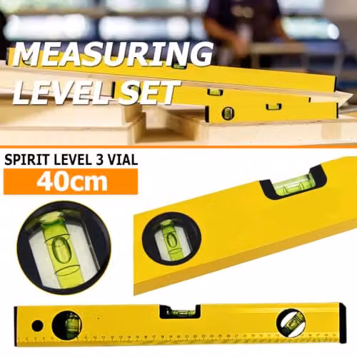 ATEK 3-Piece Magnetic Spirit Level Set in Yellow, Aluminum Alloy with Shockproof Design – 10