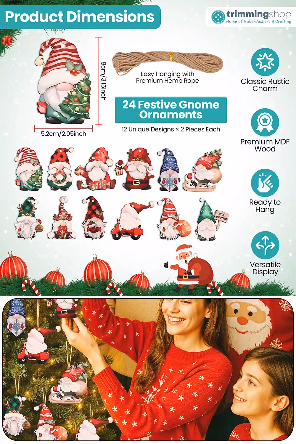 Neel Blue 24-Piece Christmas Gnome Hanging Ornaments in Red, Green and Blue – 2