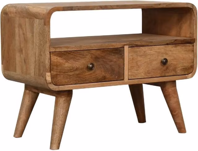 STILVORA Mid Century Style Storage Unit with 2 Drawers in Brown Oak Effect Wood Finish – 1