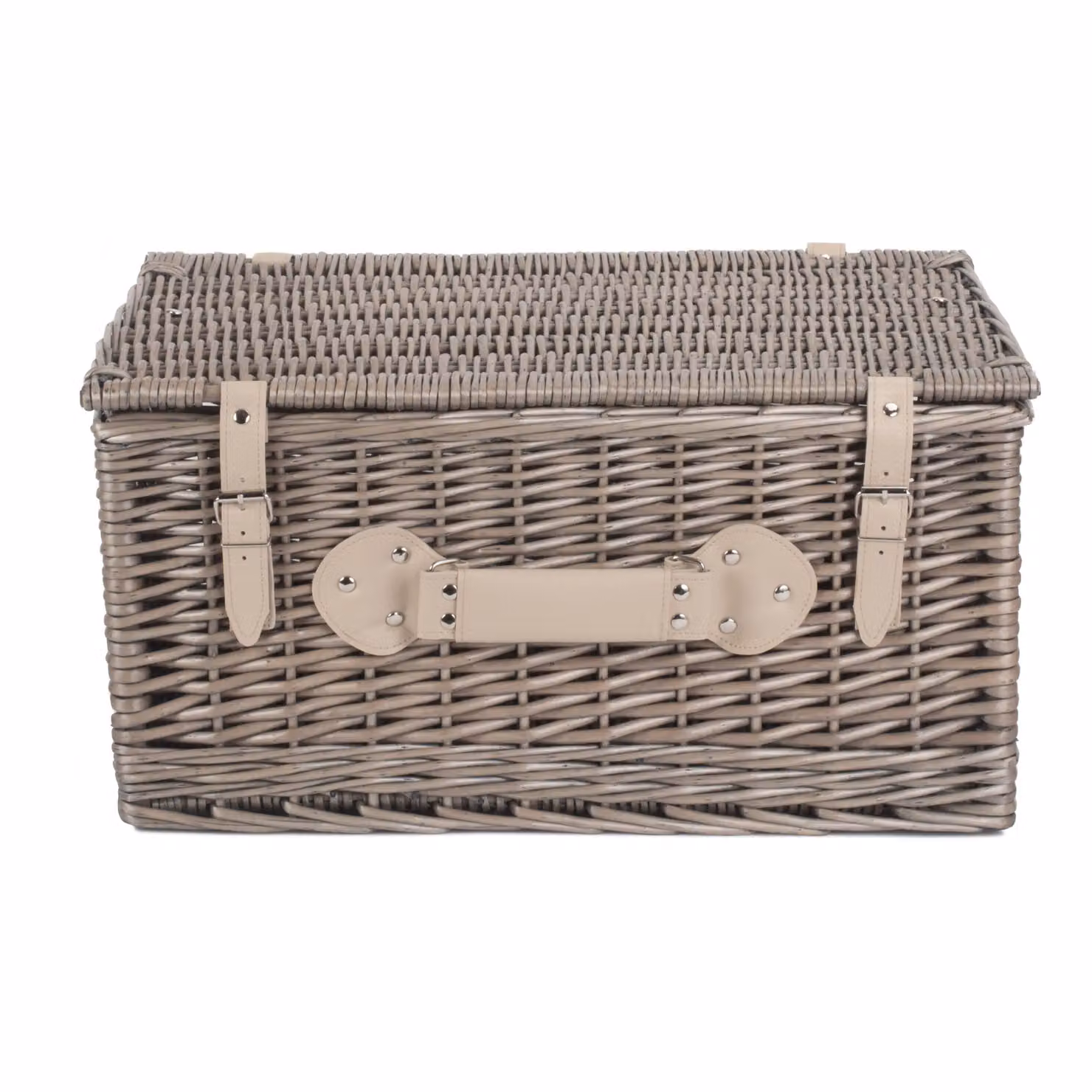Red Hamper Wicker Picnic Basket in Grey and Red with Antique Wash and Open Weave, W: 51 cm, H: 34 cm, D: 24 cm – 2