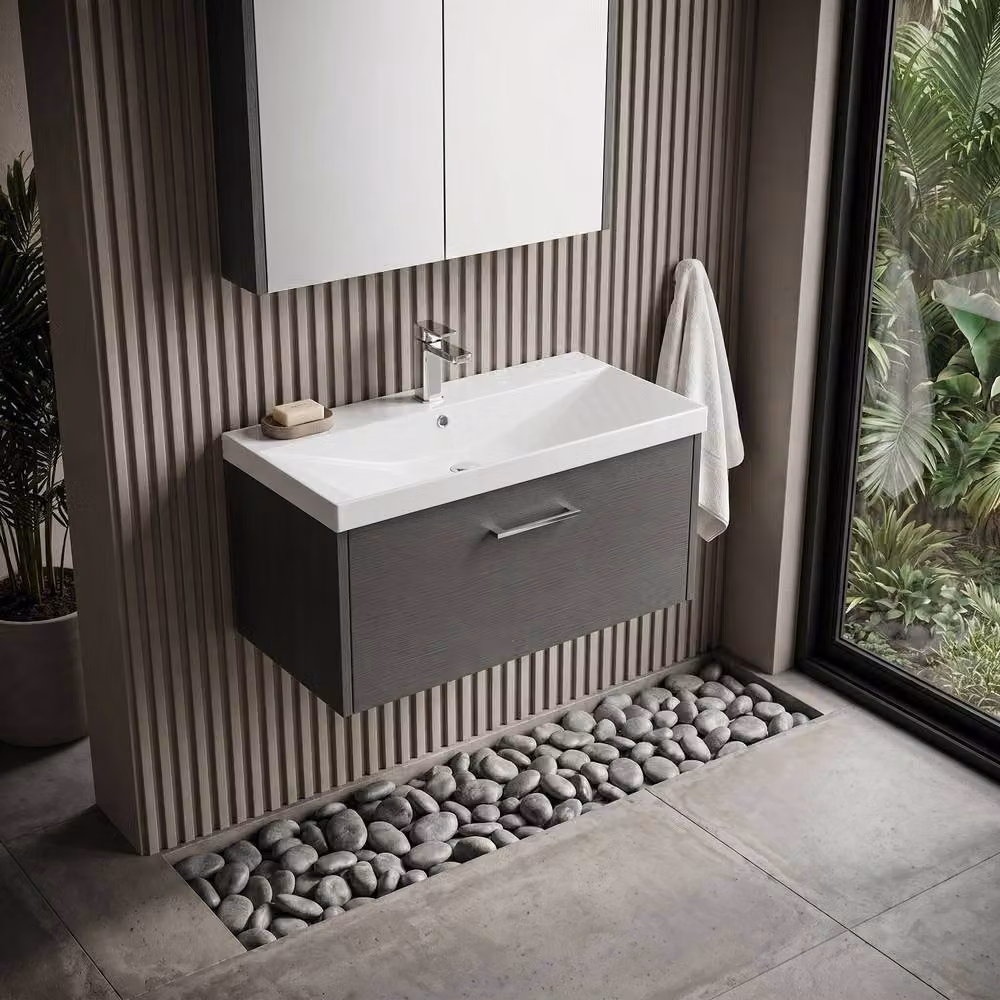 Balterley Winshill 1 Drawer Vanity Basin Unit, Dark Grey Woodgrain, Width: 80 cm – 3