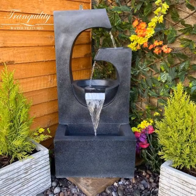 Tranquility Large Ebony Contemporary Solar Cascade Water Feature in Grey