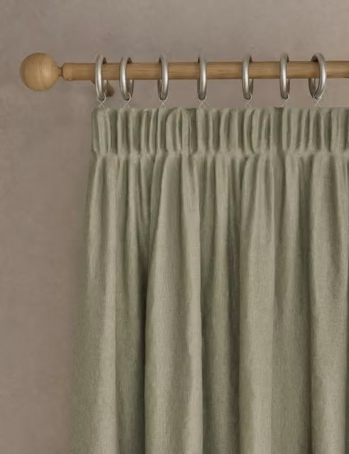 M&S Brushed Pencil Pleat Blackout Ultra Thermal Curtains, Green, H: 229 cm, W: 117 cm