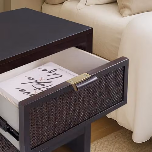 Teamson Home Hatteras Bedside Table in Brown and Black with Rattan and Wood Details, Width: 51 cm – 3