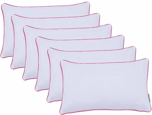 Gardenista White Rectangular Polyester Pillow with Pink Piping, Pack of 6