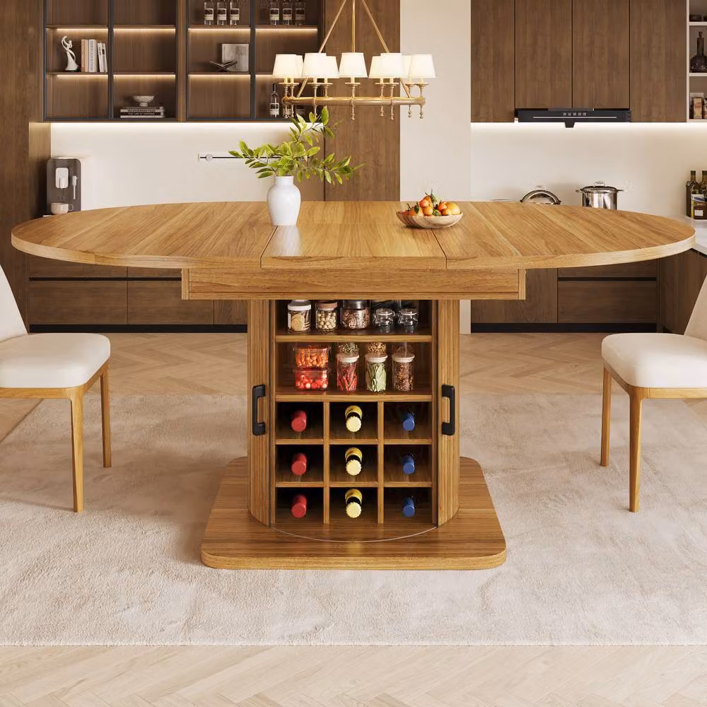 Rolipo Extendable Dining Table with Storage and Folding Top in Dark Brown – 4