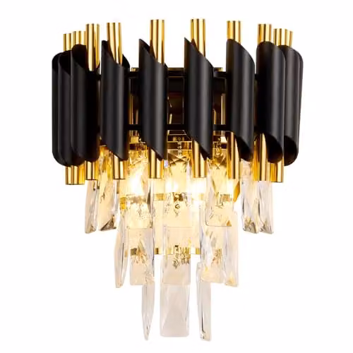 Harper Living Modern Crystal Wall Light in Black and Gold Finish with 3 Tiers and 2 x E14 Sockets – 5
