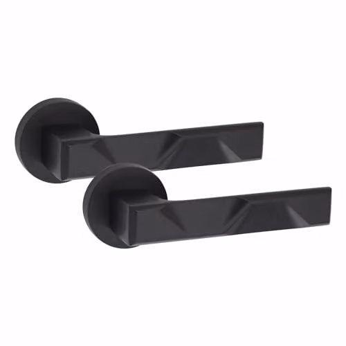 Golden Grace Nova Door Handles on Round Rose, Matt Black Finish – 1