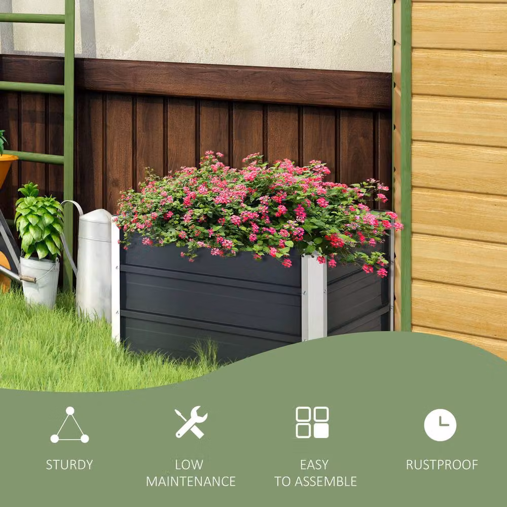 STILVORA Grey Steel Raised Garden Bed Planter Box, 108L, W/D/H: 66 x 47 x 40 cm – 6