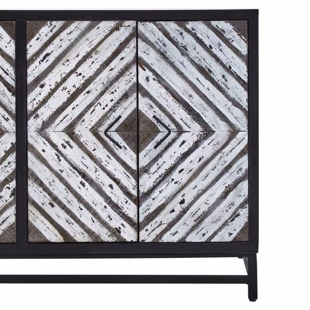 Orsina Modern Black Four Door Sideboard with Geometric Pattern and Internal Shelving – 4