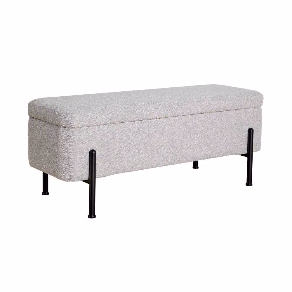 Home Source Grey Bouclé and Velvet Storage Ottoman Seat with Metal Legs – 3