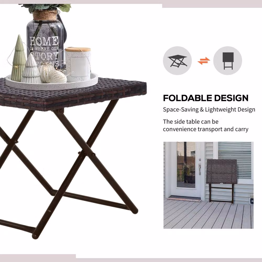 ERGOVEXA Folding Brown Polyrattan Garden Coffee Table, W/D/H: 40 x 40 x 40 cm – 8