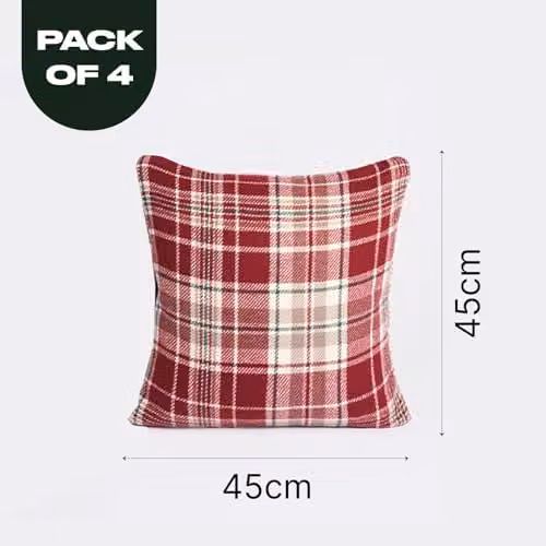 OHS Woven Check Tartan Cushion Covers, Pack of 4, Red, W/D/H: 45 x 45 x 45 cm – 6