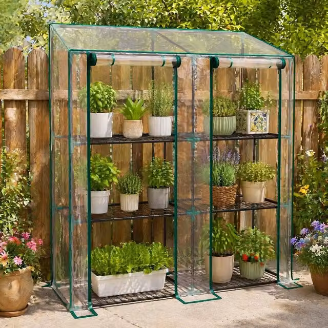 STILVORA Mini Greenhouse with 6 Wire Shelves in Transparent Plastic and Steel