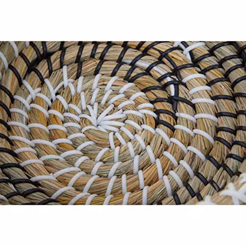 Premier Housewares Lidi Set of 3 Handwoven Wicker Baskets with Black and White Detail, W29 x D29 x H11 cm – 2