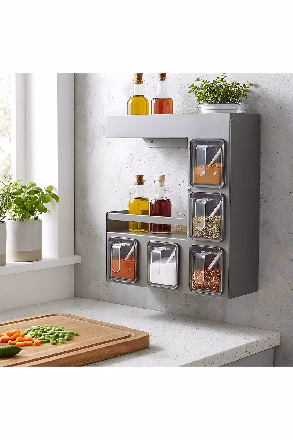 Living and Home 3-Tier Wall-Mounted Metal Kitchen Spice Rack in Matt Grey – 2