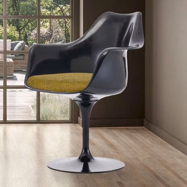 Fusion Living Modern Swivel Dining Chair with Armrests in Black and Green