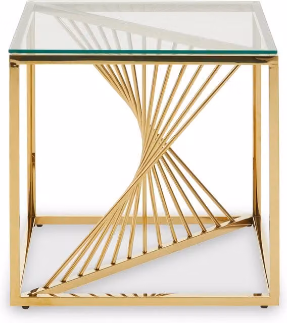 Interiors by Premier Modern Abstract End Table with Gold Frame and Transparent Glass Top, W/D/H: 55 x 55 x 55 cm