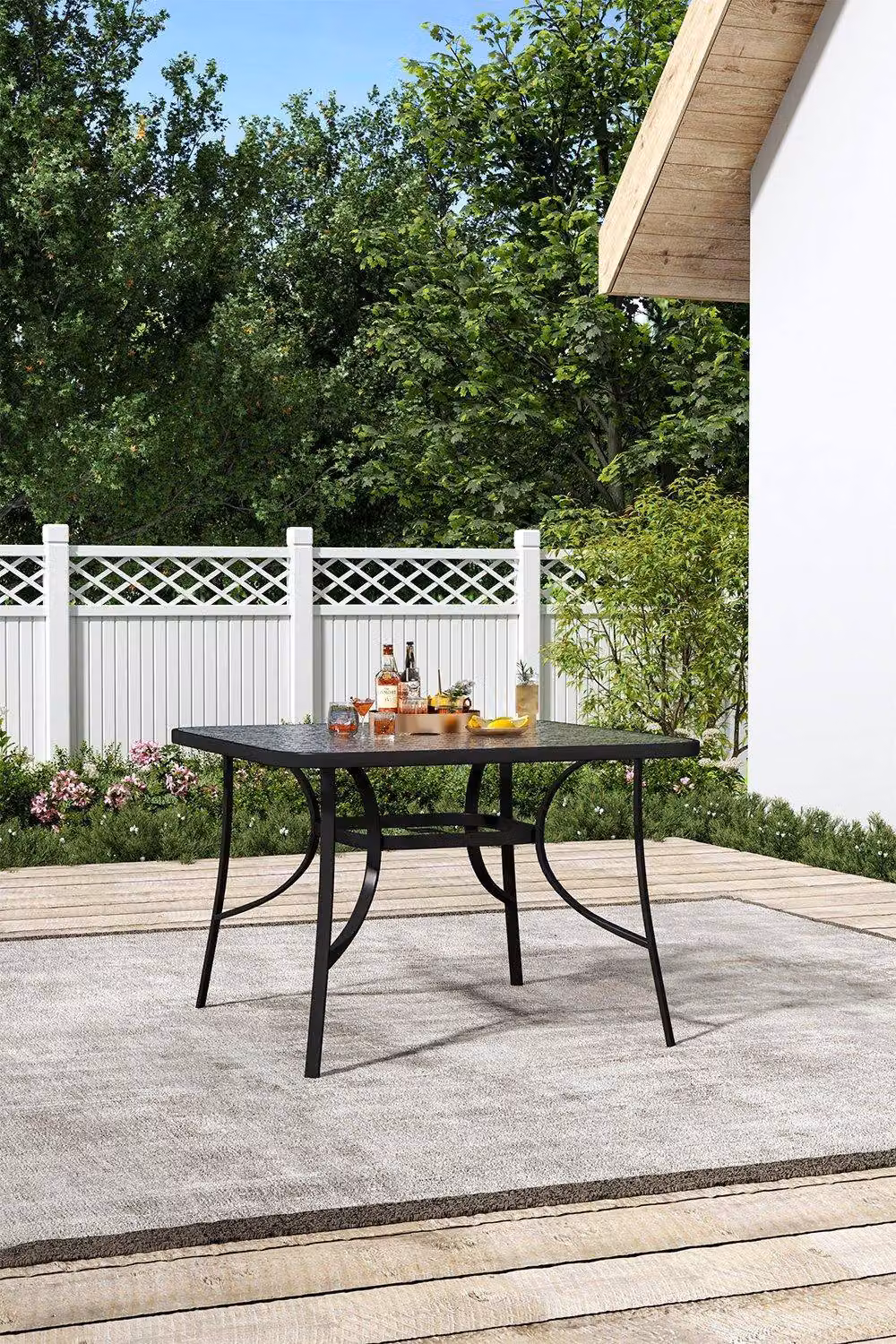 H&O Direct Modern Tempered Glass Outdoor Coffee Table with Parasol Hole in Clear – 2