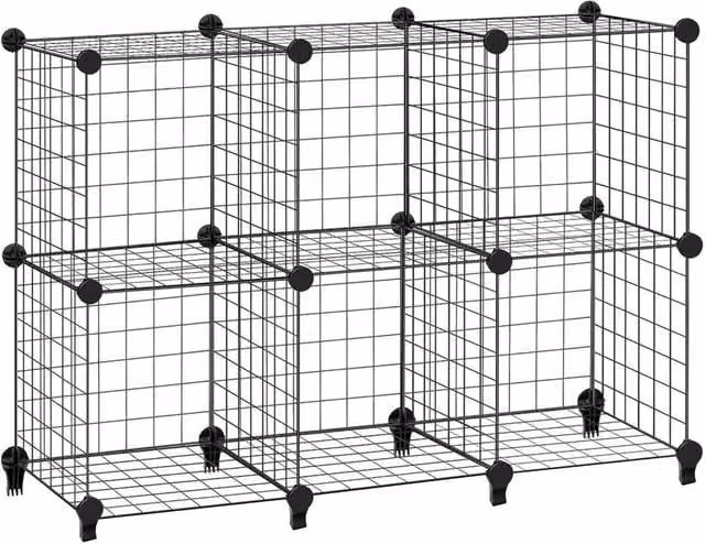 PAWNORA 6 Cube Metal Wire Storage Organizer Shelving Unit in Black, W: 100 cm, D: 15 cm – 1