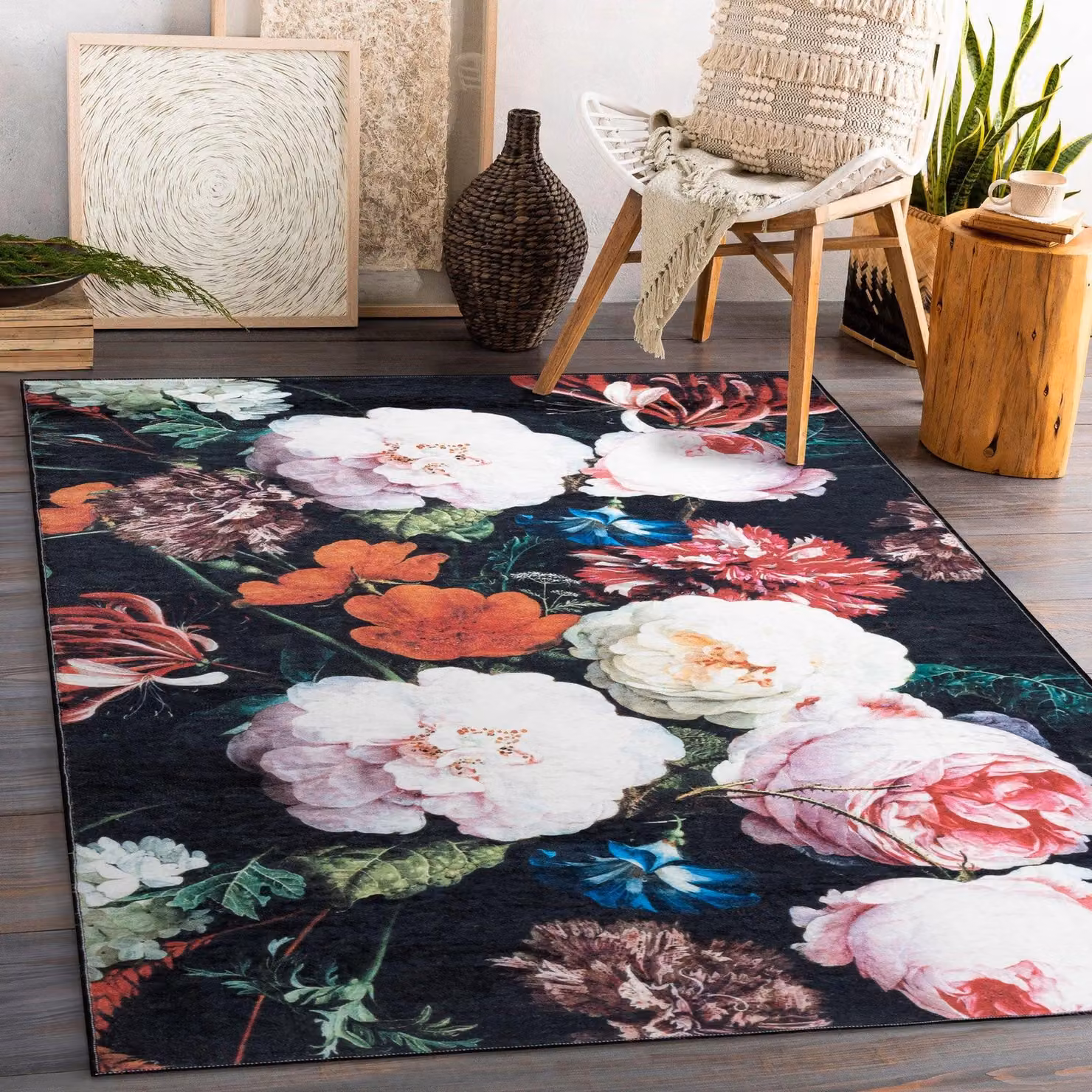 RugsX Andre Floral Vintage Rug in Black and Multicolour, W: 120 cm, L: 170 cm – 4