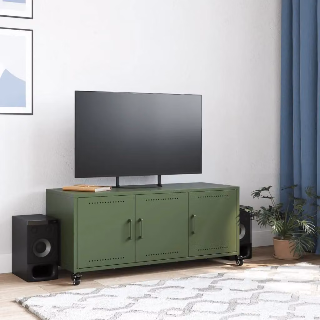 Berkfield Home Modern Metal TV Cabinet in Olive Green, W/D/H: 100.5 x 39 x 43.5 cm – 3