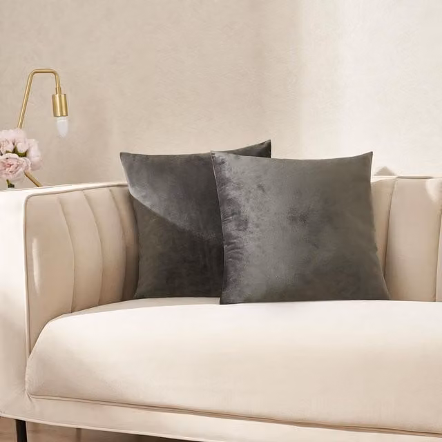 Sienna Pack of 2 Grey Matte Velvet Square Cushion Covers, W: 55 cm