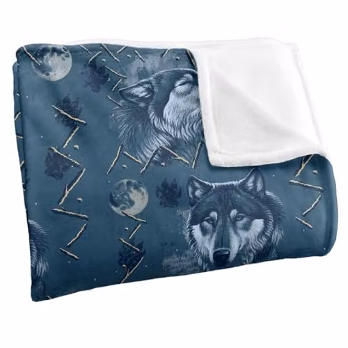 JQ Licensing Wolf Howl Moon Pattern Super Soft Fleece Throw Blanket, Blue, W/D/H: 91 x 147 cm – 2