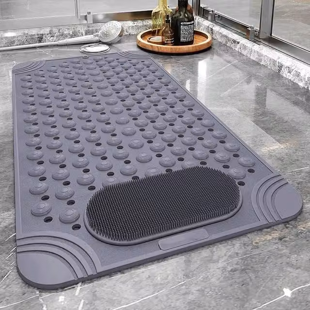 FLAVORA Non Slip Extra Large Rectangular Bath Mat, Grey, W: 50 cm, L: 80 cm