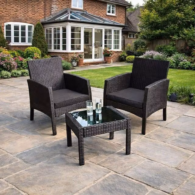 Spot On Dealz Modern Black Polyrattan Bistro Table and 2 Chairs Garden Furniture Set