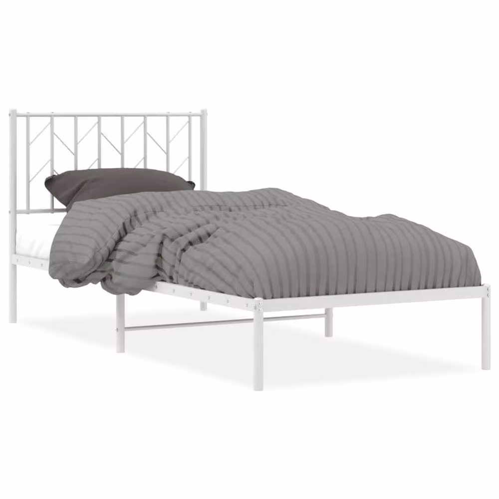 Berkfield Home Metal Bed Frame with Headboard, White, W/D/H: 90 x 190 cm – 2