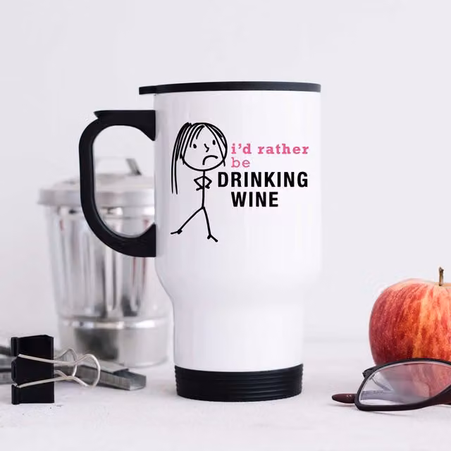 60 Second Makeover Women's I'd Rather Be Drinking Wine Metal Travel Mug in White – 1