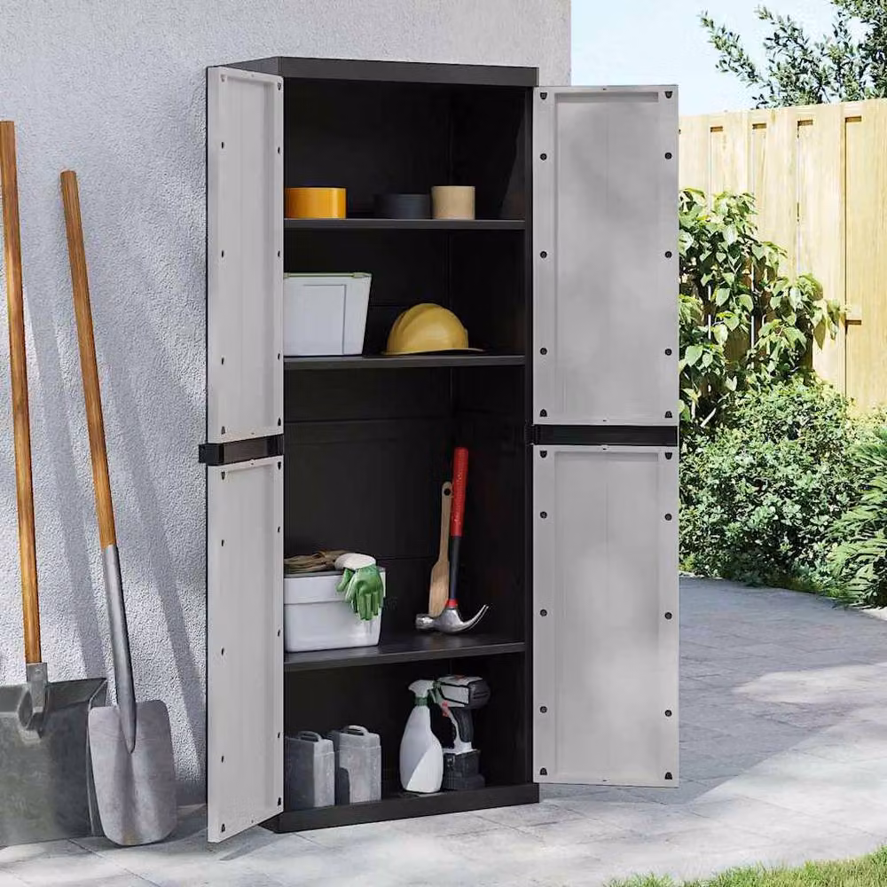 Berkfield Home Outdoor Storage Cabinet in Grey and Black, W/D/H: 65 x 37 x 165 cm – 2