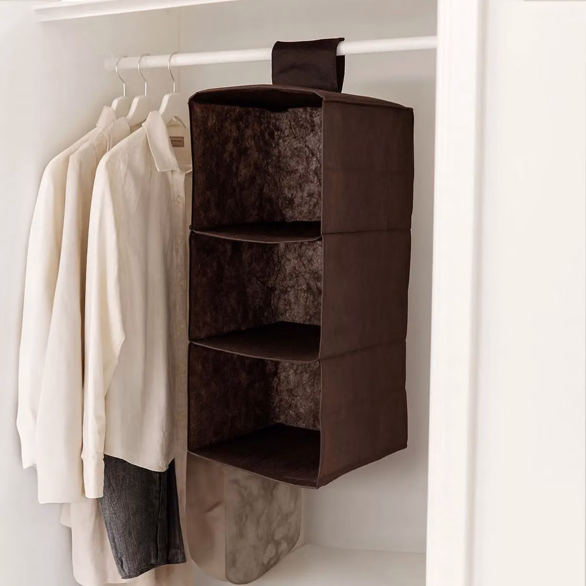 Orsina 3-Section Hanging Garment Organiser in Brown and Black – 2